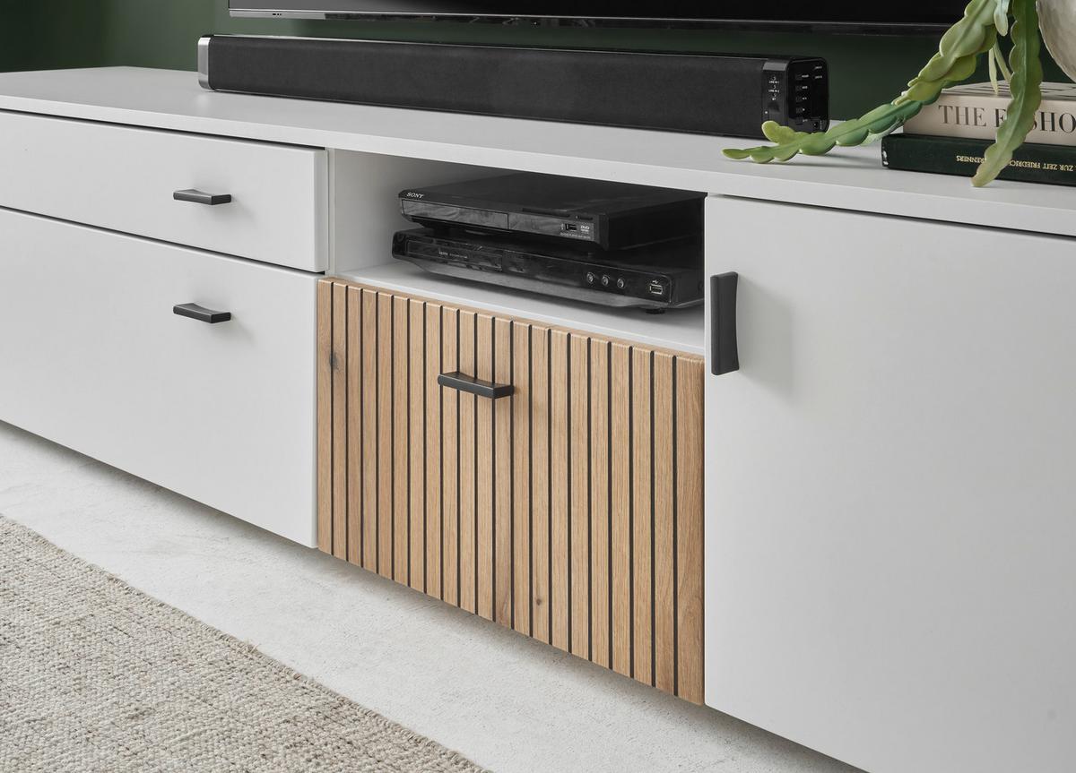 Lowboard Hudson Weiß/Eichefarben B: 200 cm - Eichefarben/Schwarz, Design, Holzwerkstoff (200/44/42cm) - MID.YOU