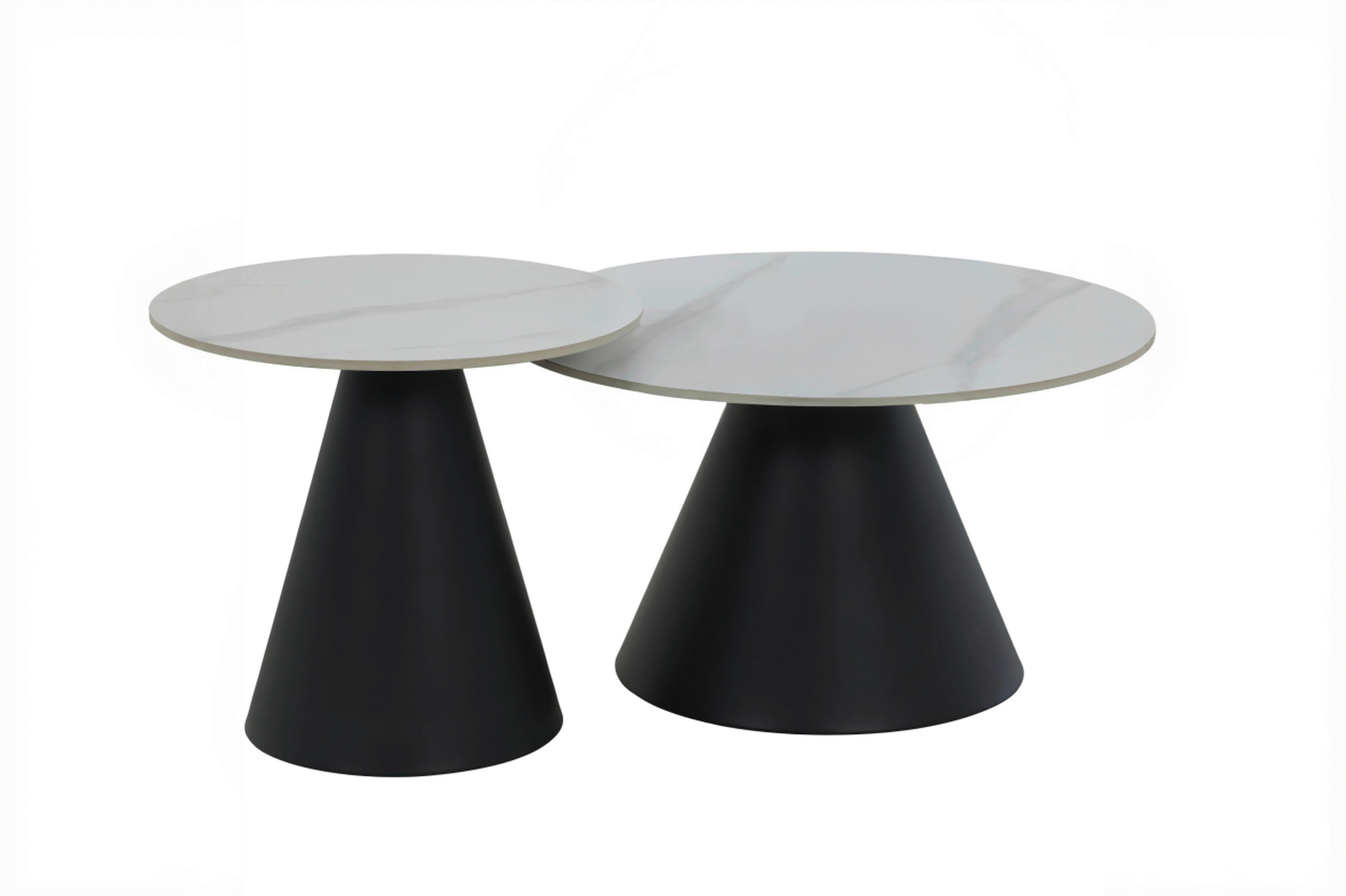 Couchtischset Dustin Schwarz, Weiß D:70/50 - Schwarz/Weiß, Design, Stein/Metall (70/50/40/46cm) - Livetastic