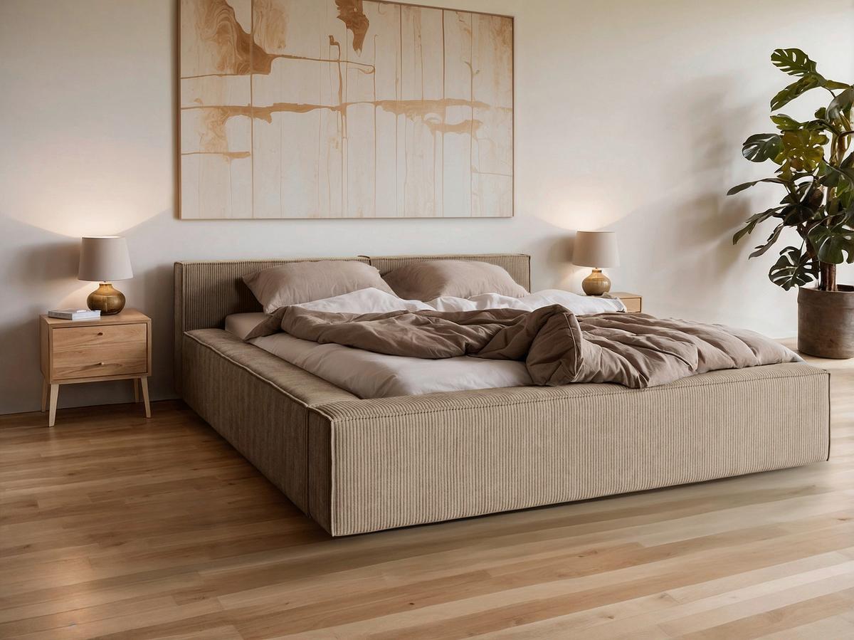 Polsterbett inkl. Lattenrost 180x200 - Hellbraun/Beige, Basics, Holz/Textil (180/200cm) - Livetastic