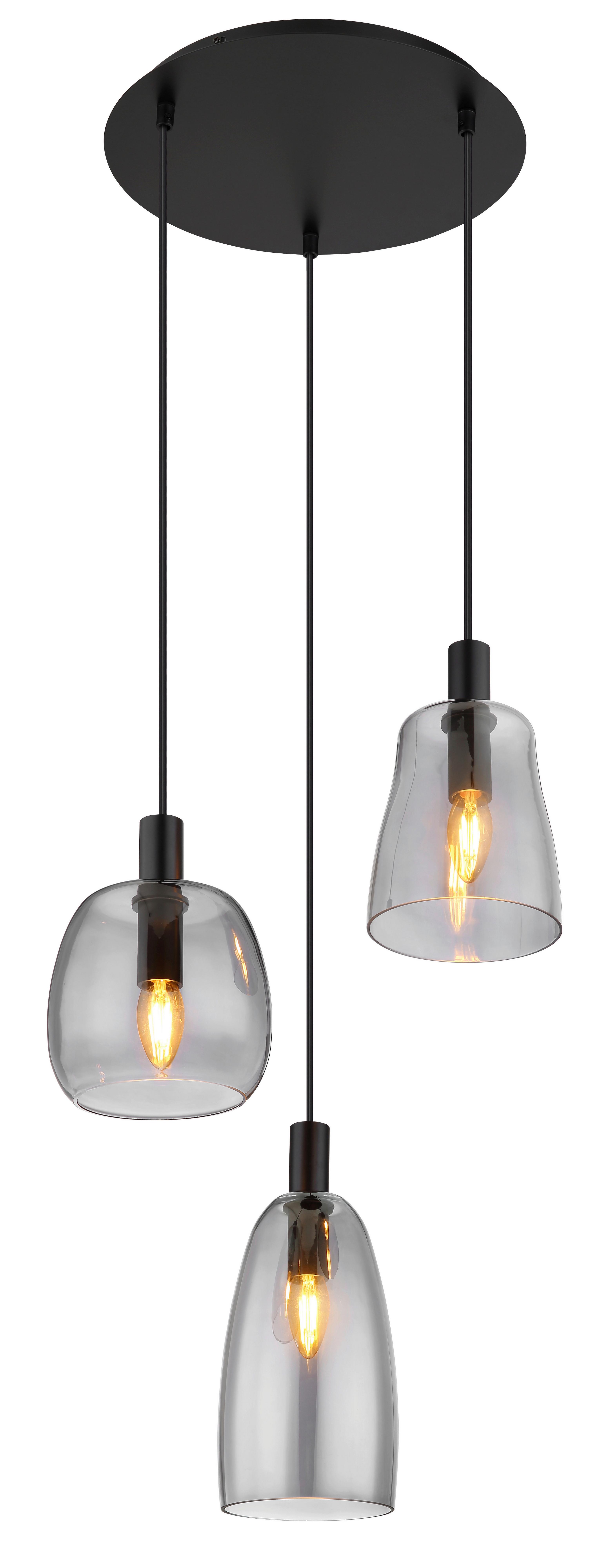 Hängeleuchte 15789-3hb - Schwarz, Design, Glas/Metall (43/150cm) - Globo