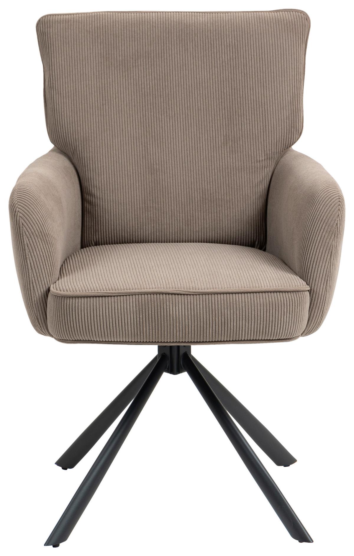 Armlehnstuhl Mila Cord Braun Sitzfl. 180° drehbar, B: 60cm - Schwarz/Braun, KONVENTIONELL, Textil/Metall (60/95/67cm) - MID.YOU