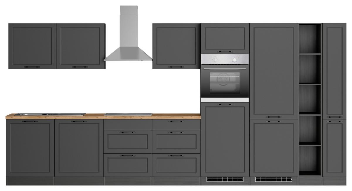 Küchenzeile Meran Mit Geräten B: 420 Cm Grau/eiche Dekor - Eiche Wotan/Grau, LIFESTYLE, Holzwerkstoff (420cm) - Held