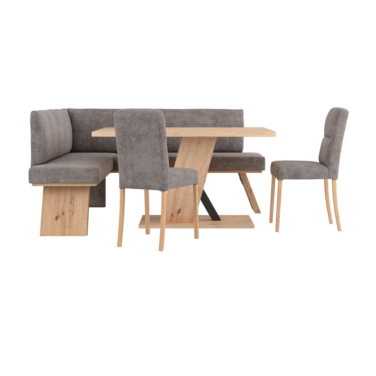 Eckbank Emma Ii Webstoff Weiß, B: 140 Cm - Eichefarben/Grau, KONVENTIONELL, Holzwerkstoff/Textil (140/160cm)