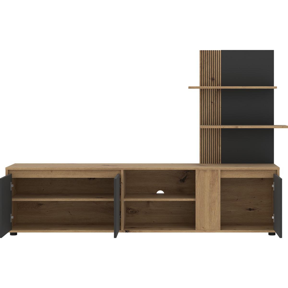 Wohnwand Caneva 2 Anthrazit/Eichefarbe B:202,5cm - Anthrazit/Eiche Artisan, Design, Holzwerkstoff (202,5/133,5/40,3cm) - Livetastic