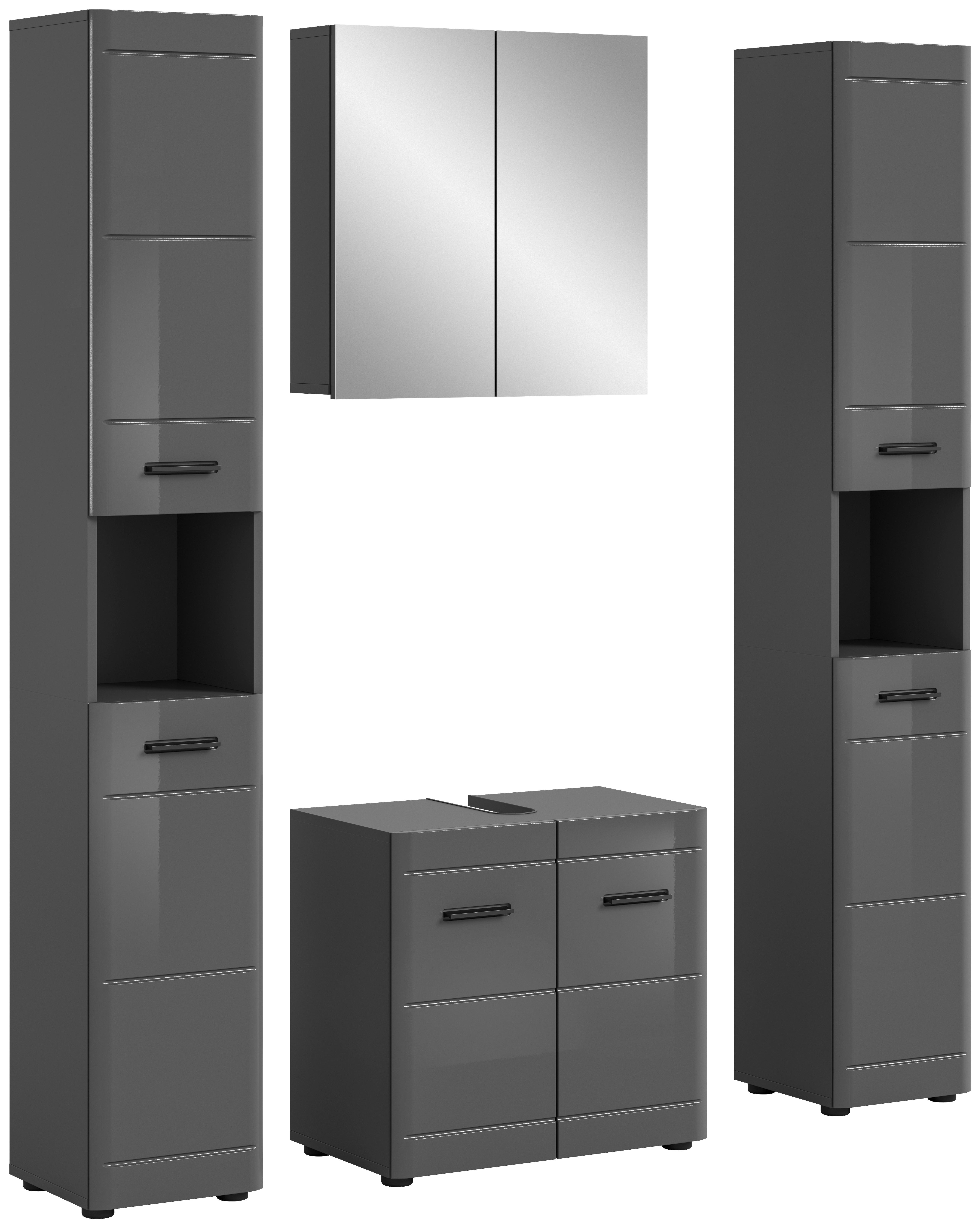 Badezimmer Soft Grau Hg B: 120 cm - Grau Hochglanz/Schwarz, MODERN, Holzwerkstoff (120cm) - MID.YOU