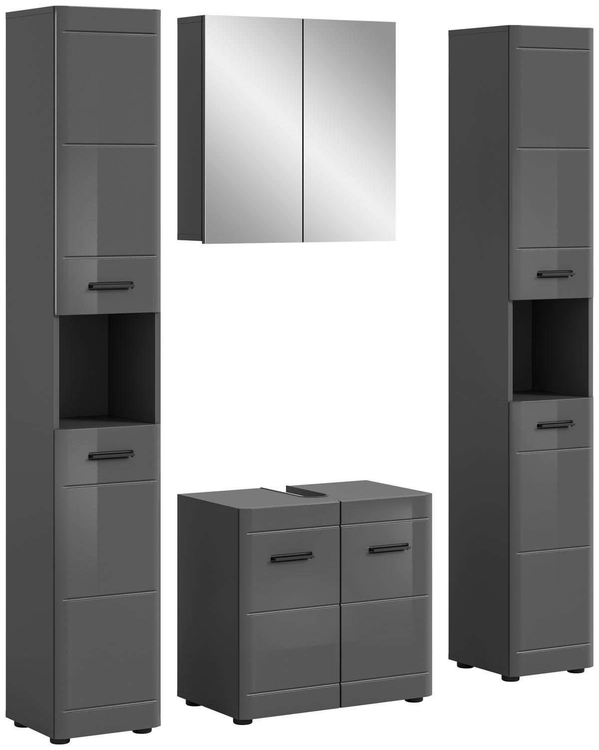 Badezimmer Soft Grau Hg B: 120 cm - Grau Hochglanz/Schwarz, MODERN, Holzwerkstoff (120cm) - MID.YOU