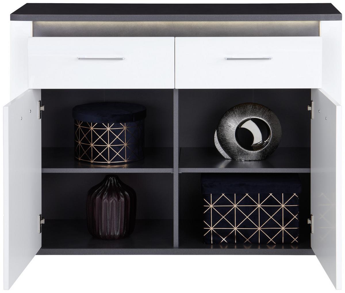 Kommode mit Beleuchtung + Soft-Close 109cm Alassio, Weiß - Schwarz/Graphitfarben, MODERN, Holzwerkstoff (109/86,2cm) - Luca Bessoni