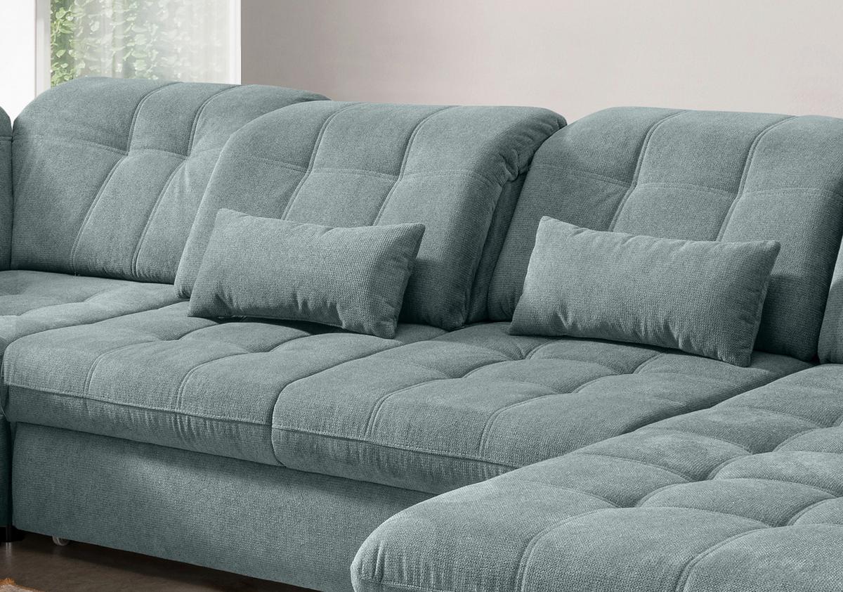 Wohnlandschaft mit Bettkasten Rigatti Blau B: 387 cm - Blau/Schwarz, MODERN, Textil (252/387/184cm) - Livetastic