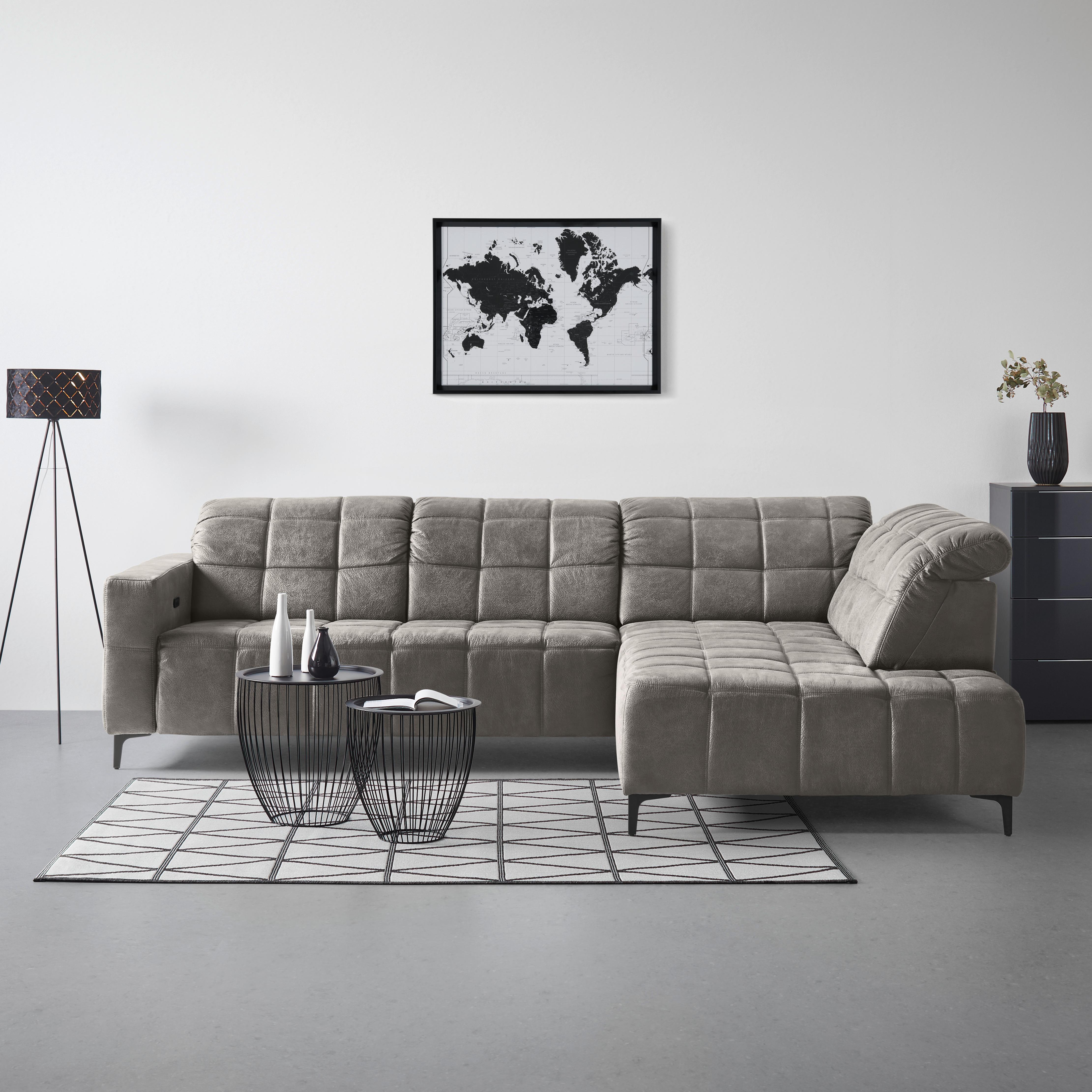 Rohová sedačka PANAMA, pravá, šedobéžová - černá/šedobéžová, Konvenční, kov/textil (304/216cm) - Premium Living