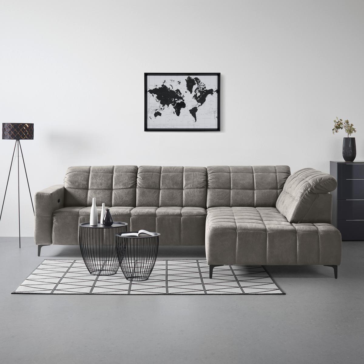 Rohová sedačka PANAMA, pravá, šedobéžová - černá/šedobéžová, Konvenční, kov/textil (304/216cm) - Premium Living