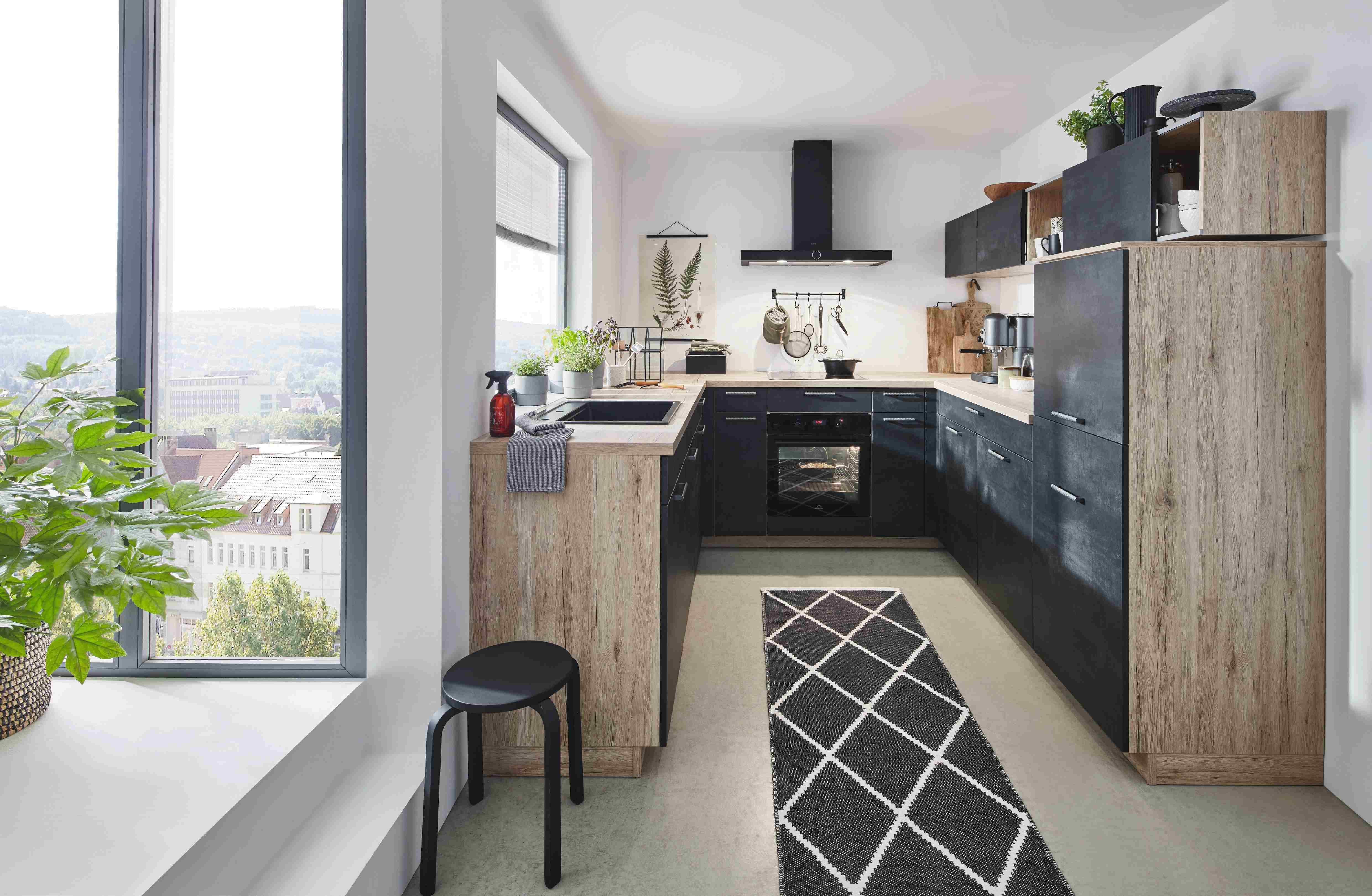 Einbauküche Schwarzbeton Planbar In Schwarzbeton - Dunkelgrau/Schwarz, MODERN, Holzwerkstoff - Vertico
