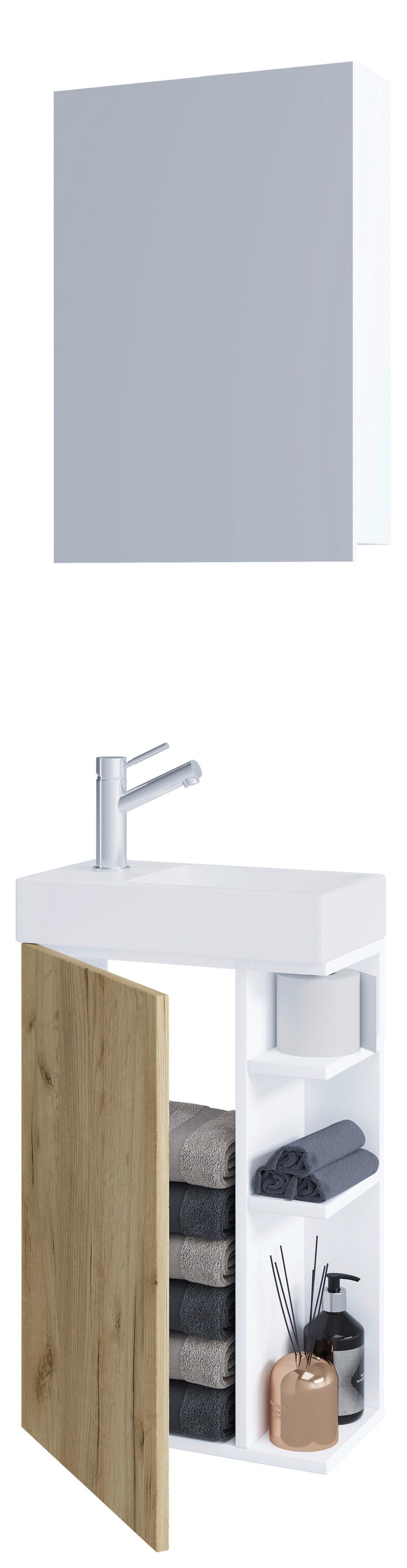 Gästebad Lumia - Honigeiche/Weiß, MODERN, Glas/Keramik (40cm) - MID.YOU