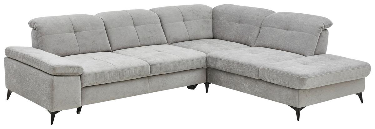 Sedačka SORENA L, pravá, sv.šedá žinylka, s funkcemi - černá/světle šedá, Moderní, kov/textil (311/255cm) - Premium Living