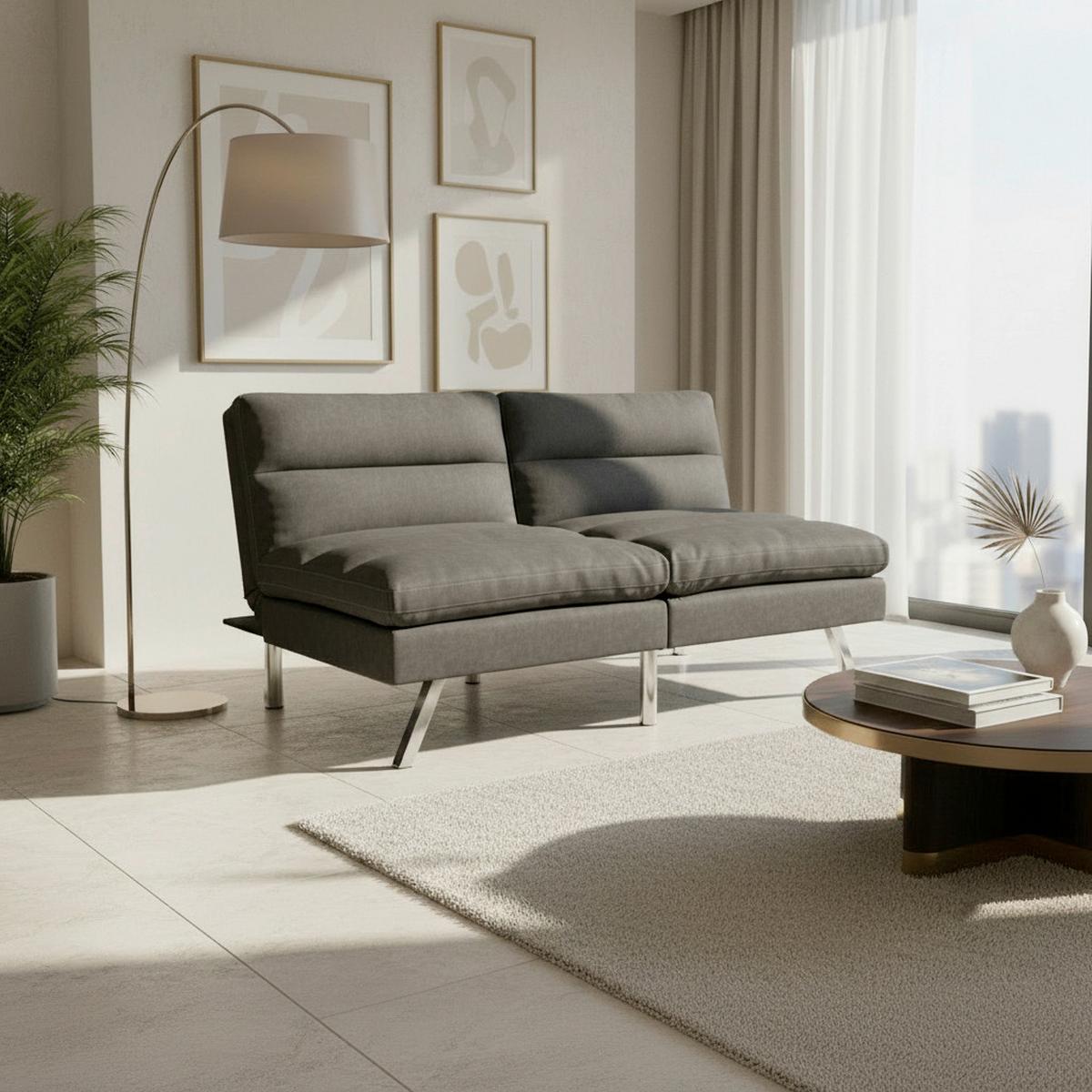 Pohovka LIA tmavě šedá - tmavě šedá/barvy chromu, Moderní, kov/dřevo (171/112/53cm) - Bessagi Home