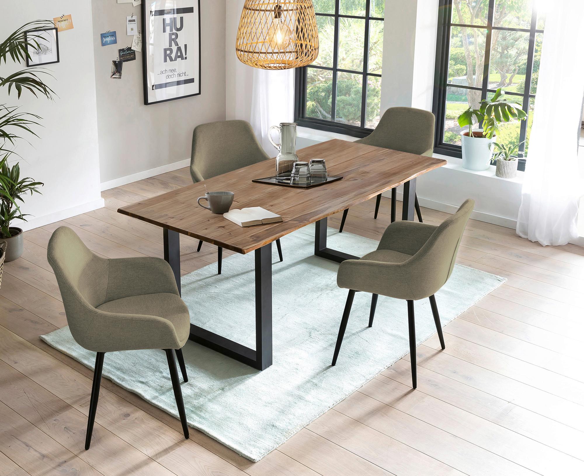 Tischgruppe Grün/Walnussfarben 160 cm - Walnussfarben/Grün, MODERN, Holz/Textil (160/90/75cm) - Livetastic