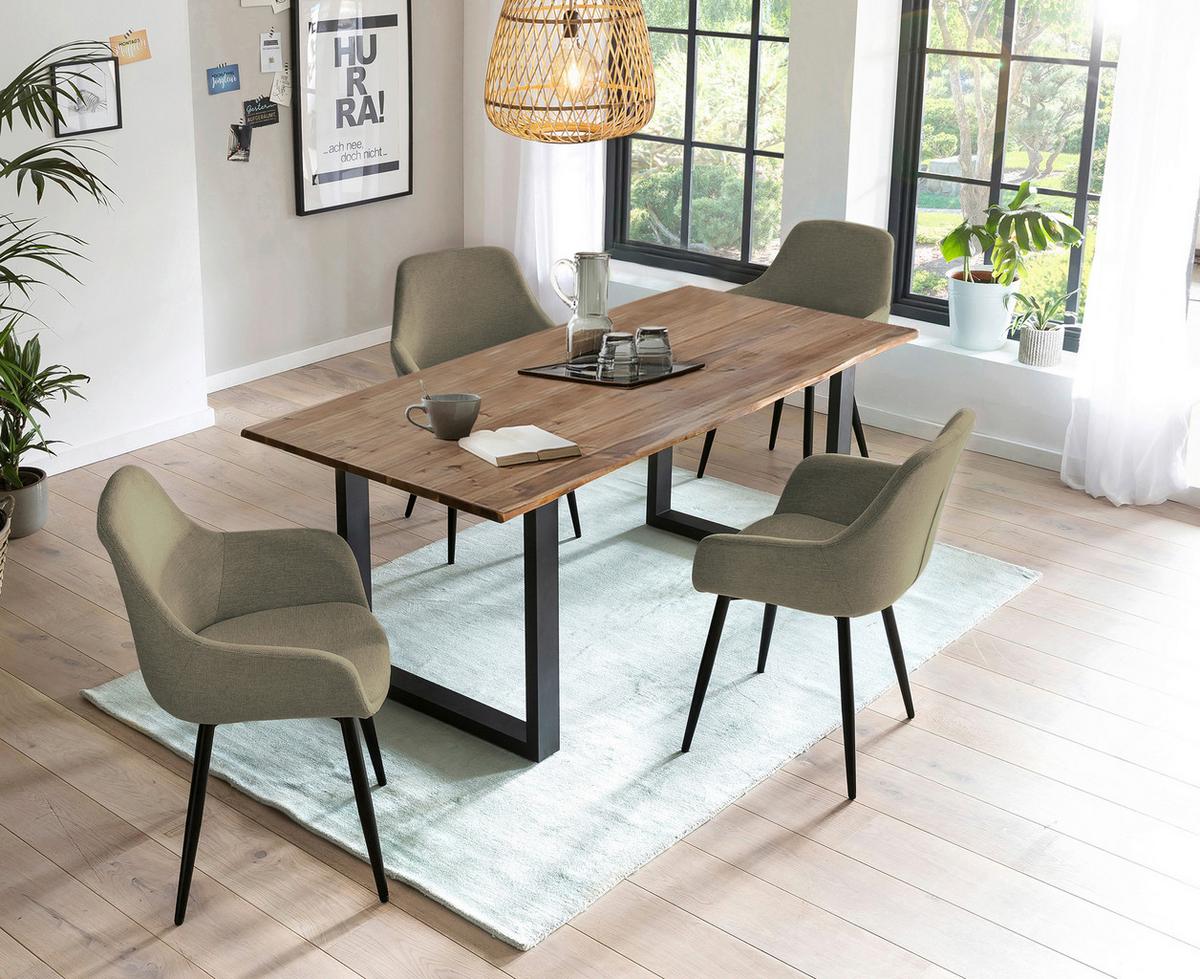 Tischgruppe Grün/Walnussfarben 180 cm - Walnussfarben/Grün, MODERN, Holz/Textil (180/90/75cm) - Livetastic