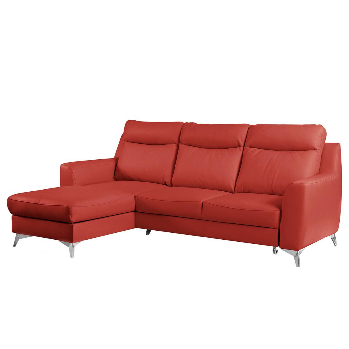 Ecksofa Gio Rot S: 236x168 Cm - Chromfarben/Rot, Design, Leder/Textil (236/168cm) - Livetastic