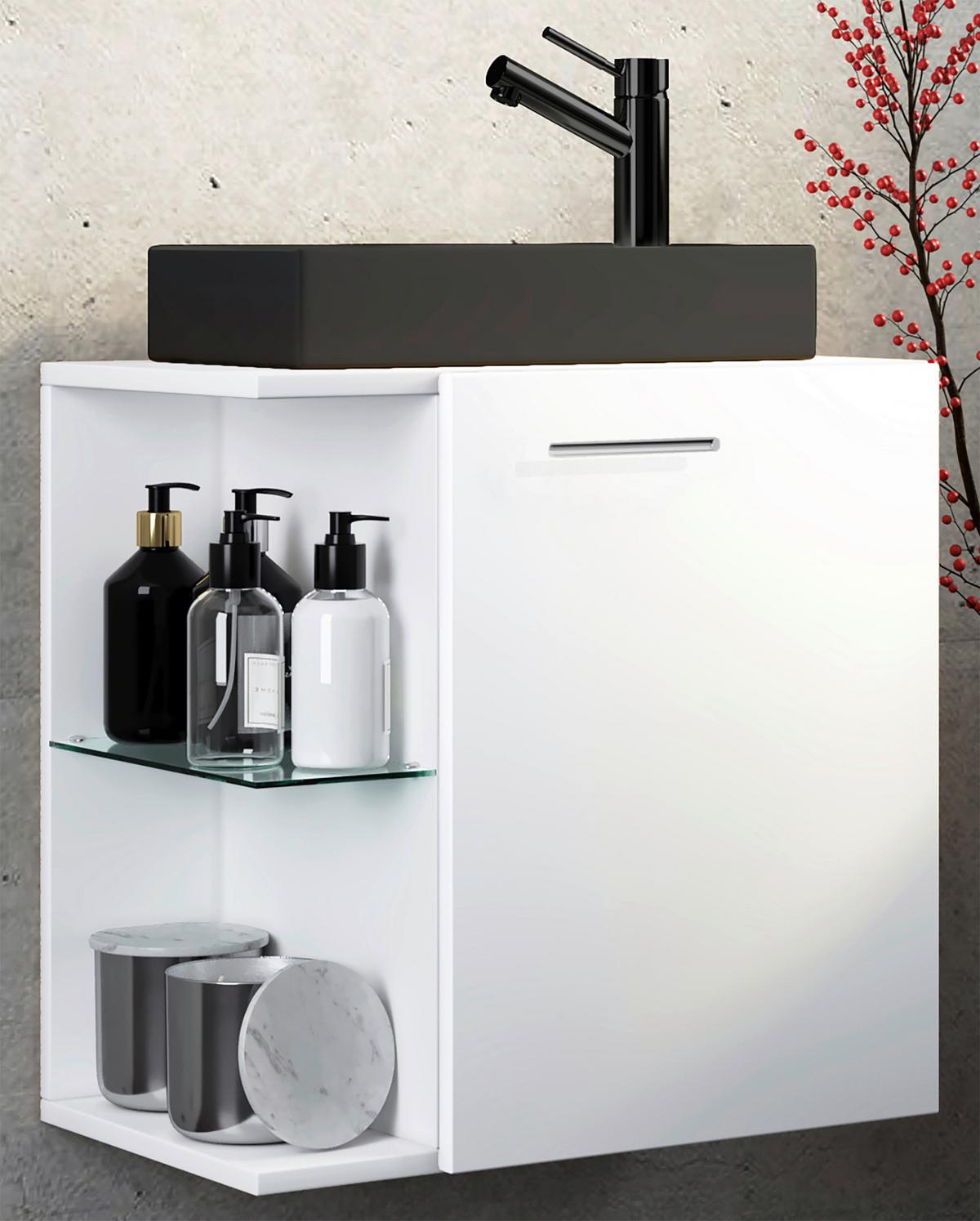 WASCHTISCHKOMBI HAUSA BL - Schwarz/Weiß, MODERN, Glas/Keramik (52cm) - MID.YOU