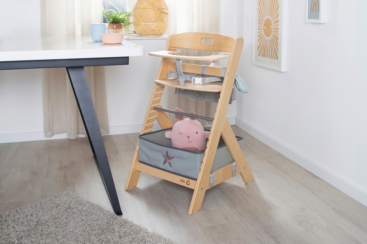 Hochstuhl höhenverstellbar natur lackiert - Naturfarben, MODERN, Holzwerkstoff/Textil (44,5/80/54cm) - Roba