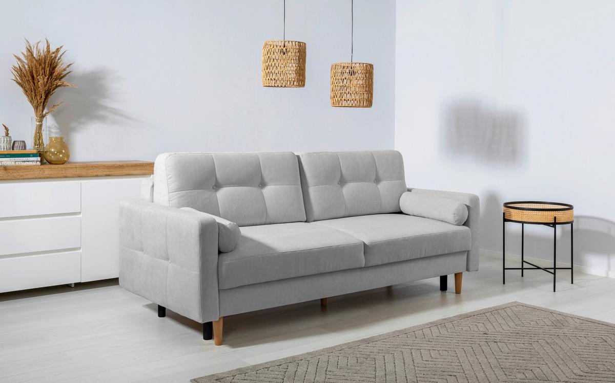 Schlafsofa Noret, Hellgrau B: 222 Cm - Buchefarben/Hellgrau, Design, Textil (222/93/99cm) - MID.YOU