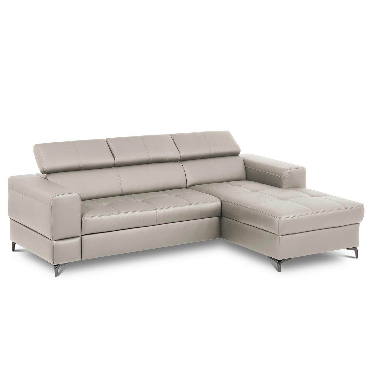 Ecksofa Torino Teilleder Platinfarben 247x173 - Platinfarben/Schwarz, Design, Leder/Textil (247/173cm) - Livetastic