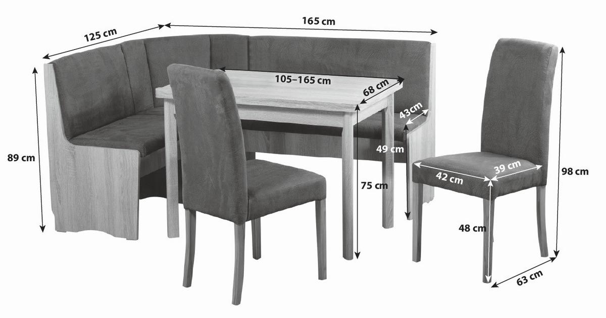 Eckbankgruppe Duisburg Pedusa Titanic Grau/Eiche D. B: 125cm - Grau/Sonoma Eiche, KONVENTIONELL, Holz/Holzwerkstoff (125/89/165cm) - P & B