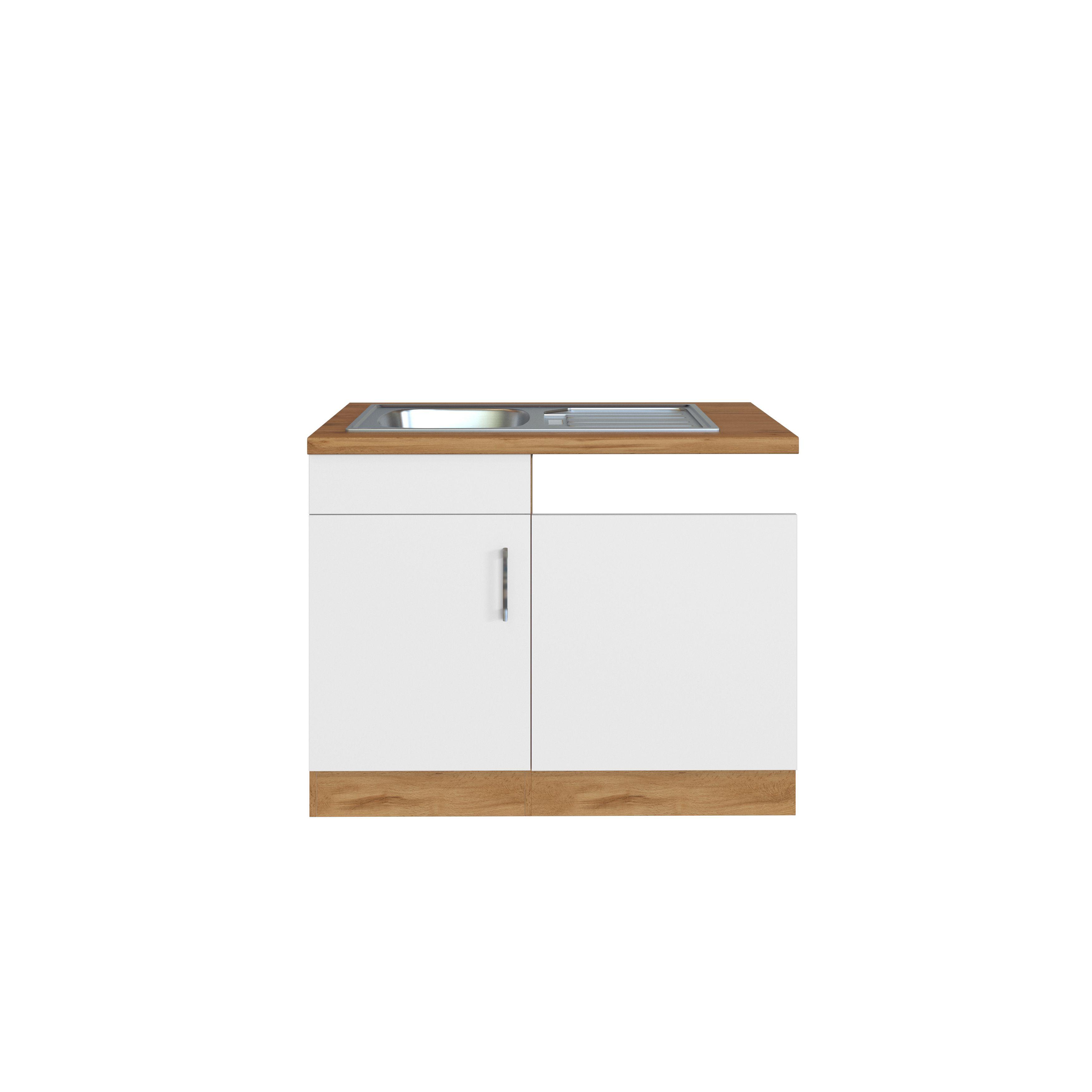 Spülenschrank Mit Spüle B: 110 cm Eiche Dekor/Weiß - Weiß, MODERN, Holzwerkstoff (110/85/60cm) - Held