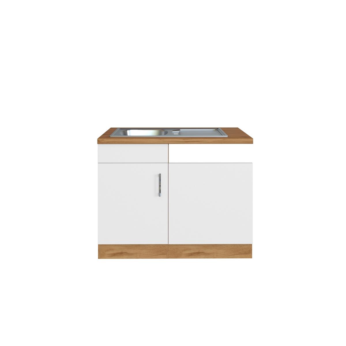 Spülenschrank Mit Spüle B: 110 cm Eiche Dekor/Weiß - Weiß, MODERN, Holzwerkstoff (110/85/60cm) - Held