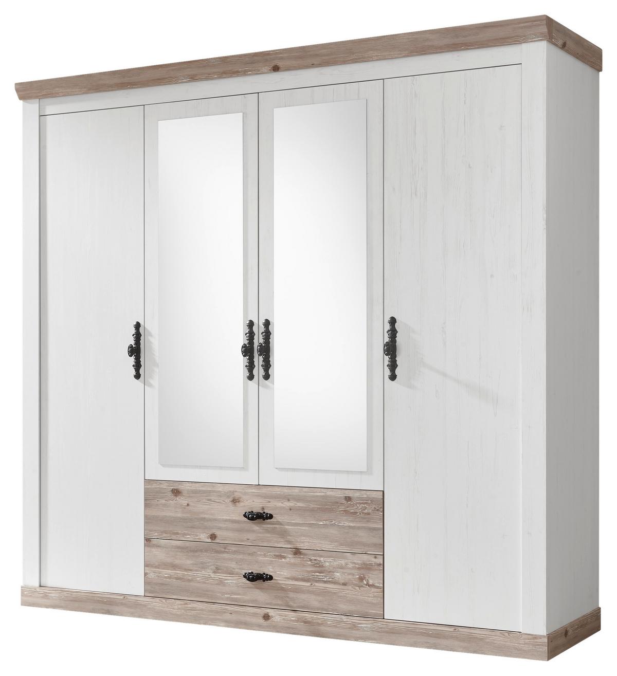 Kleiderschrank Florenz Pinie Weiß Dekor, B: 217cm - Hellbraun/Pinienfarben, Design, Holzwerkstoff (217/201/60cm) - MID.YOU