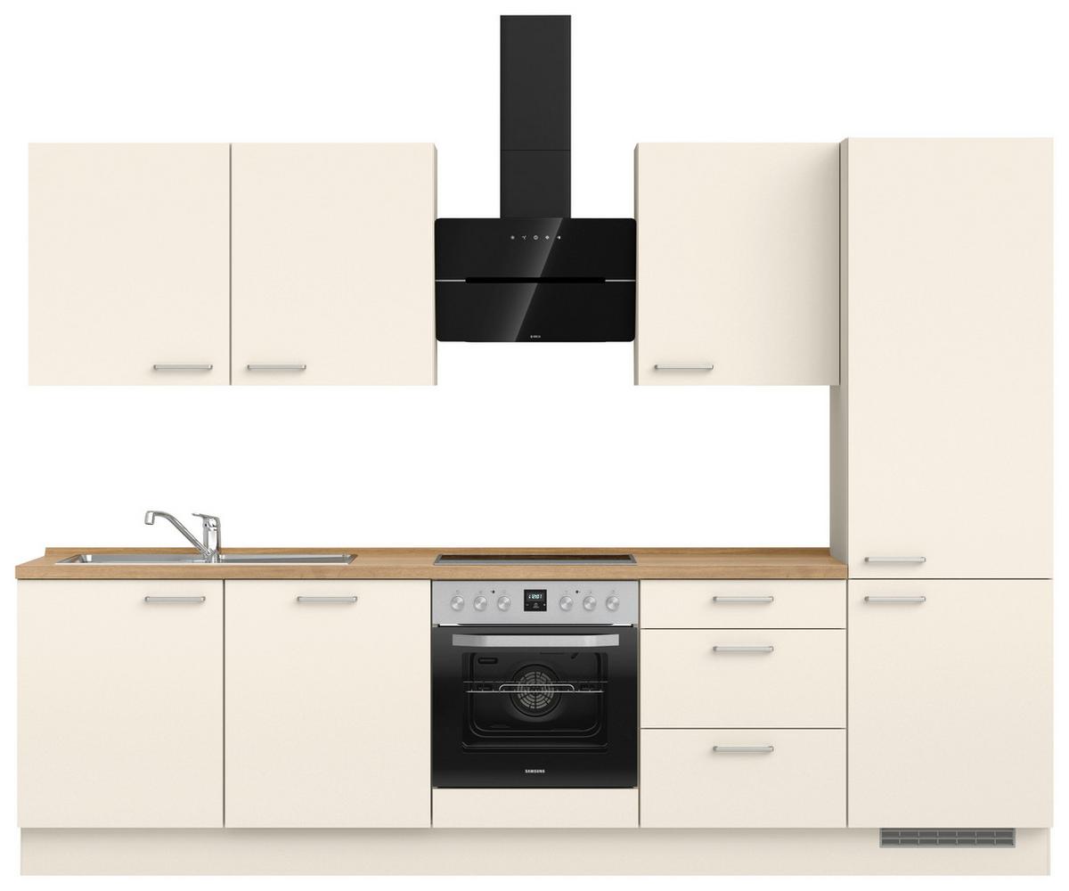 Kuchyňská linka 300 cm, magnoliová supermatná - barvy dubu/magnolie, Moderní, kov/kompozitní dřevo (300cm) - Nobilia