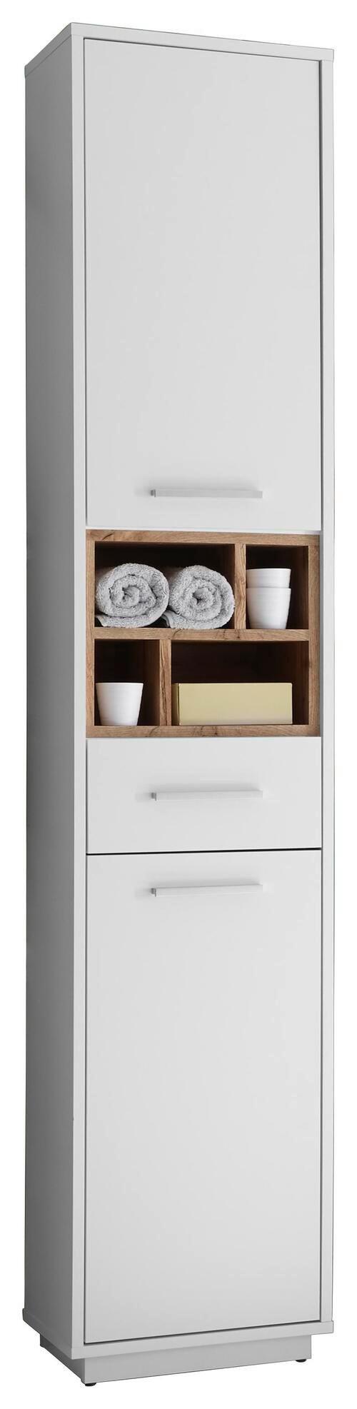 Vysoká skriňa MILANO šírka 38cm - biela/prírodná farba, Design, kompozitné drevo/plast (38/190/30cm) - MID.YOU