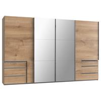 Schwebetürenschrank Mit Spiegel + Laden 350cm Level 36a, Eiche - Eichefarben, Basics, Holzwerkstoff (350/216/65cm) - MID.YOU