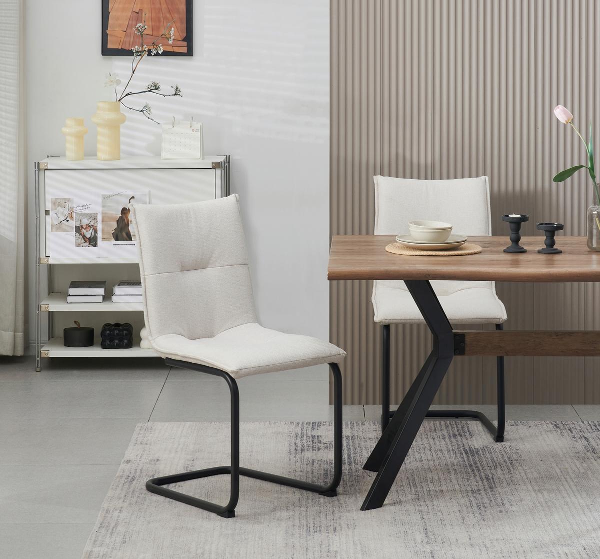 Schwingstuhl-Set Sonja Creme B: 46 cm - Creme/Schwarz, MODERN, Textil/Metall (46/89/57cm) - MID.YOU