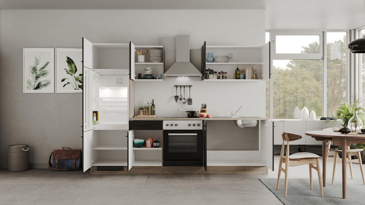 Küchenblock Capri Eiche/schwarz B: 270 Cm - Eichefarben/Schwarz, MODERN, Holzwerkstoff (270cm) - FlexWell