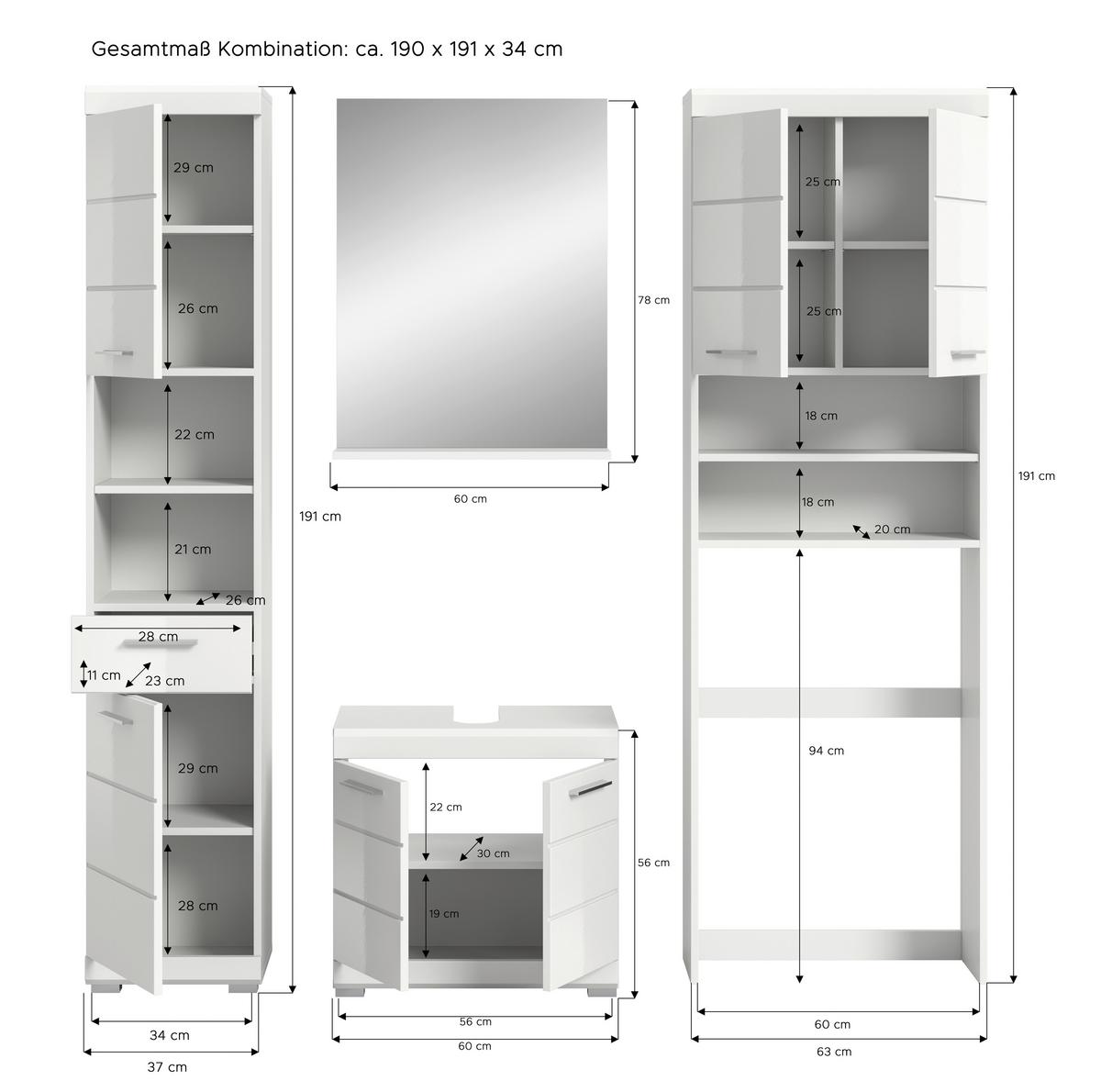 Badezimmer Scout Weiß B: 160 Cm - Weiß Hochglanz/Silberfarben, MODERN, Glas/Holzwerkstoff (160cm) - MID.YOU