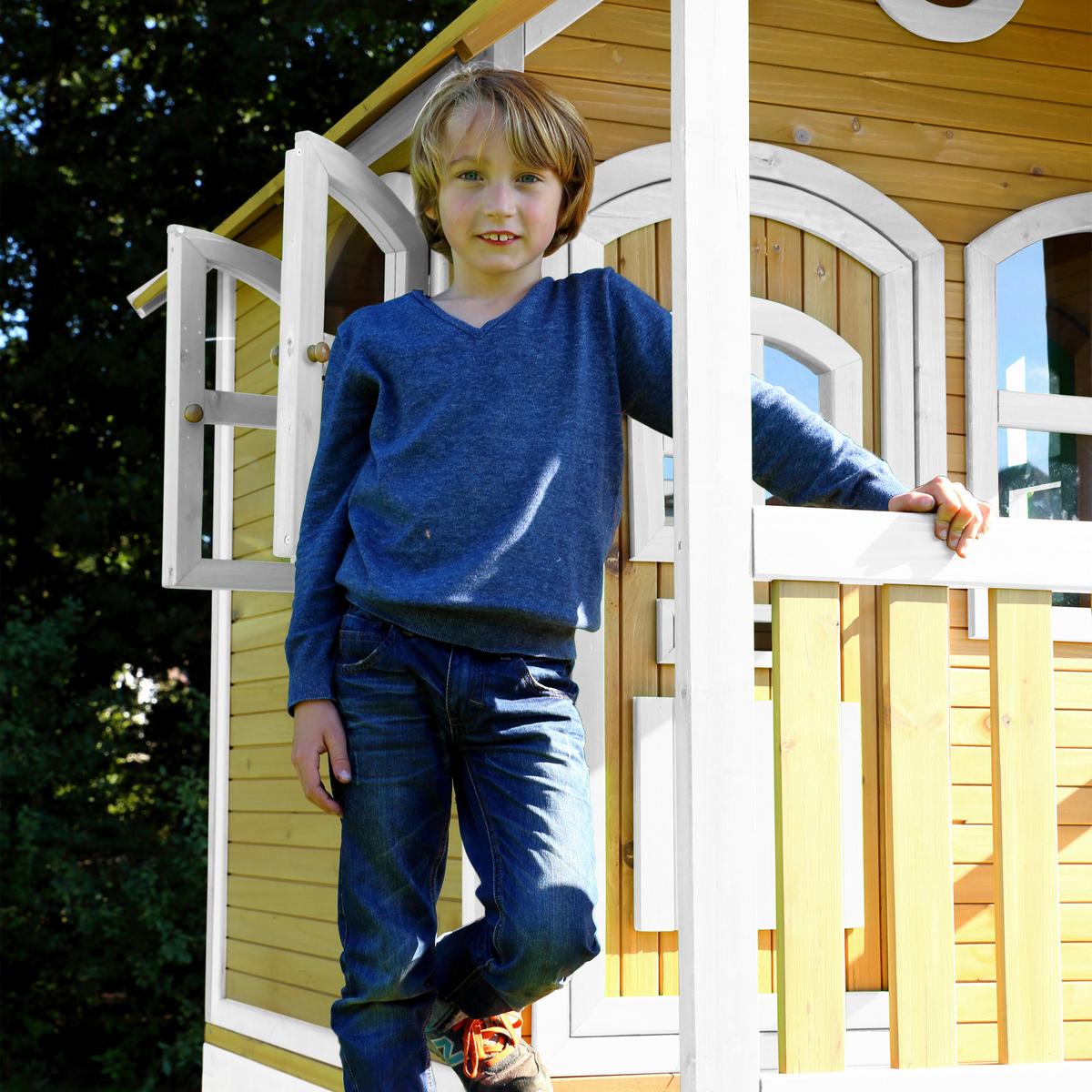 Spielhaus Romy Blau/braun/weiß B: 420 Cm - Blau/Braun, KONVENTIONELL, Holz/Kunststoff (420/320/191cm) - Ambia Garden