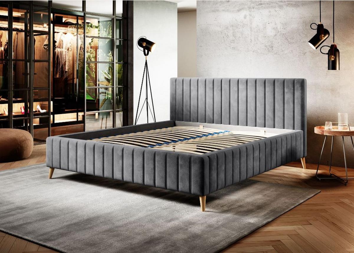 Čalúnená posteľ Tamina s roštom 180x200cm - sivá/prírodná farba, Design, drevo/textil (180/200cm)