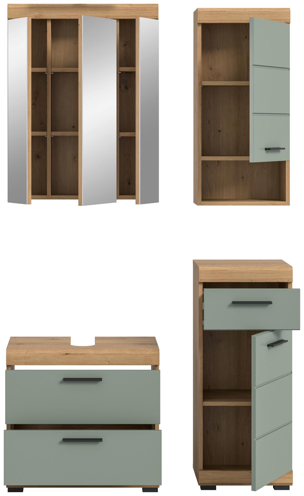 Badezimmer Scout Salbeigrün/eiche D. B: 97 Cm - Salbeigrün/Schwarz, MODERN, Glas/Holzwerkstoff (97cm) - MID.YOU