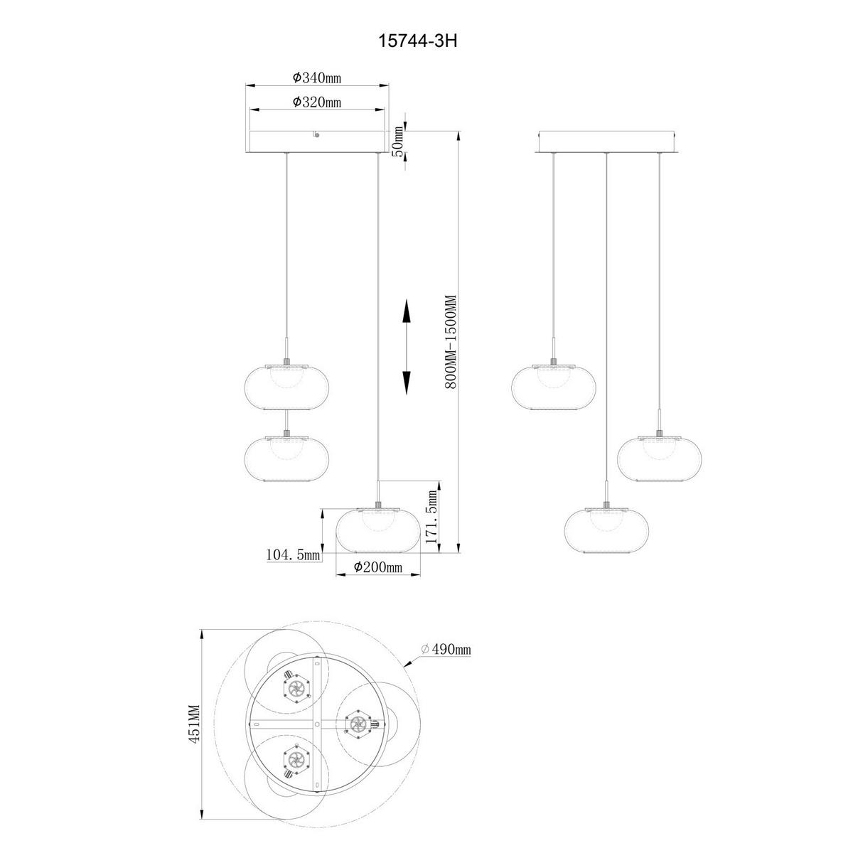 LED-Hängeleuchte 15744-3h Quintara - Schwarz, Design, Glas/Metall (49/80-150cm) - Globo