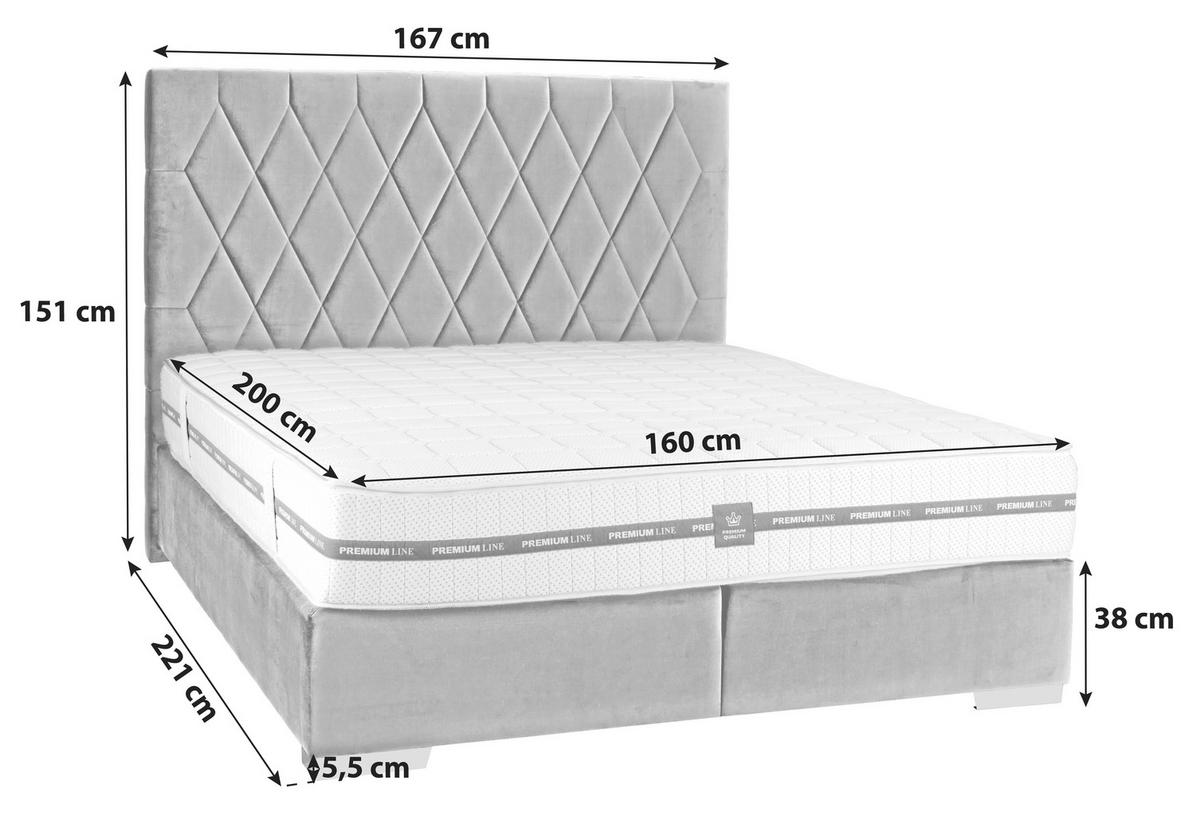 Boxspringbett mit Gepolstertem Kopfteil 160x200 cm Paula - Chromfarben/Anthrazit, MODERN, Textil (160/200cm)