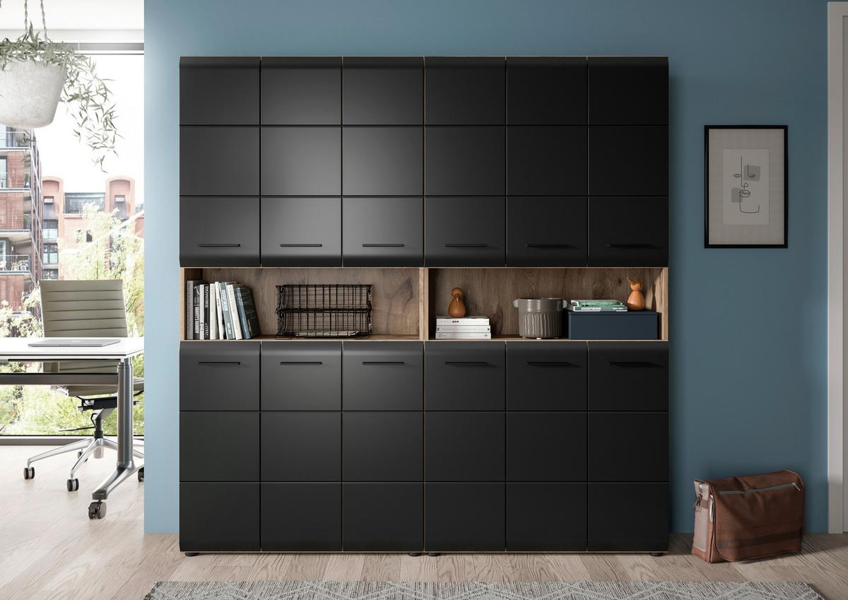 Hochschrank Ice Schwarz/Eiche Dekor B: 180cm - Eiche dunkel/Schwarz, Basics, Holzwerkstoff (180/185/30cm) - MID.YOU