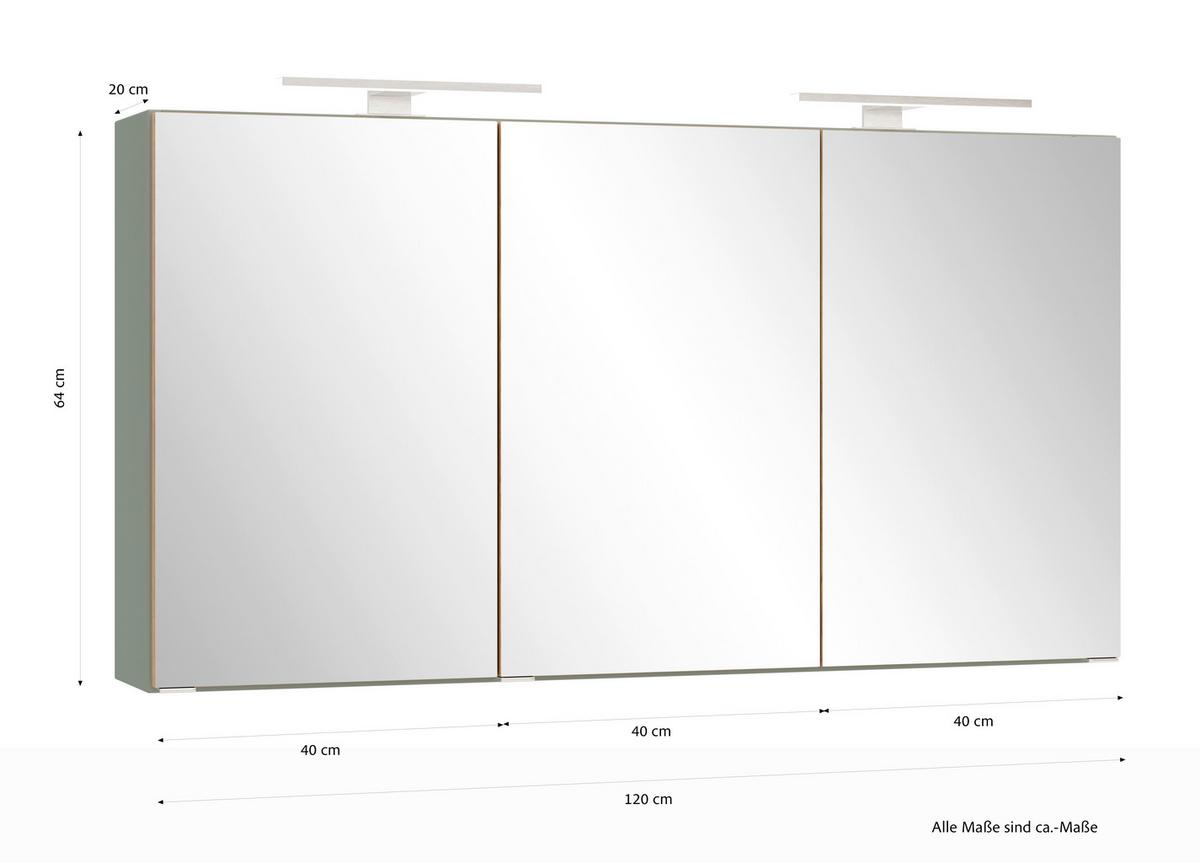 SPIEGELSCHRANK Verona Schilfgrün B: 120cm - Schilfgrün/Wildeiche, Trend, Glas/Holzwerkstoff (120/64/20cm) - Held