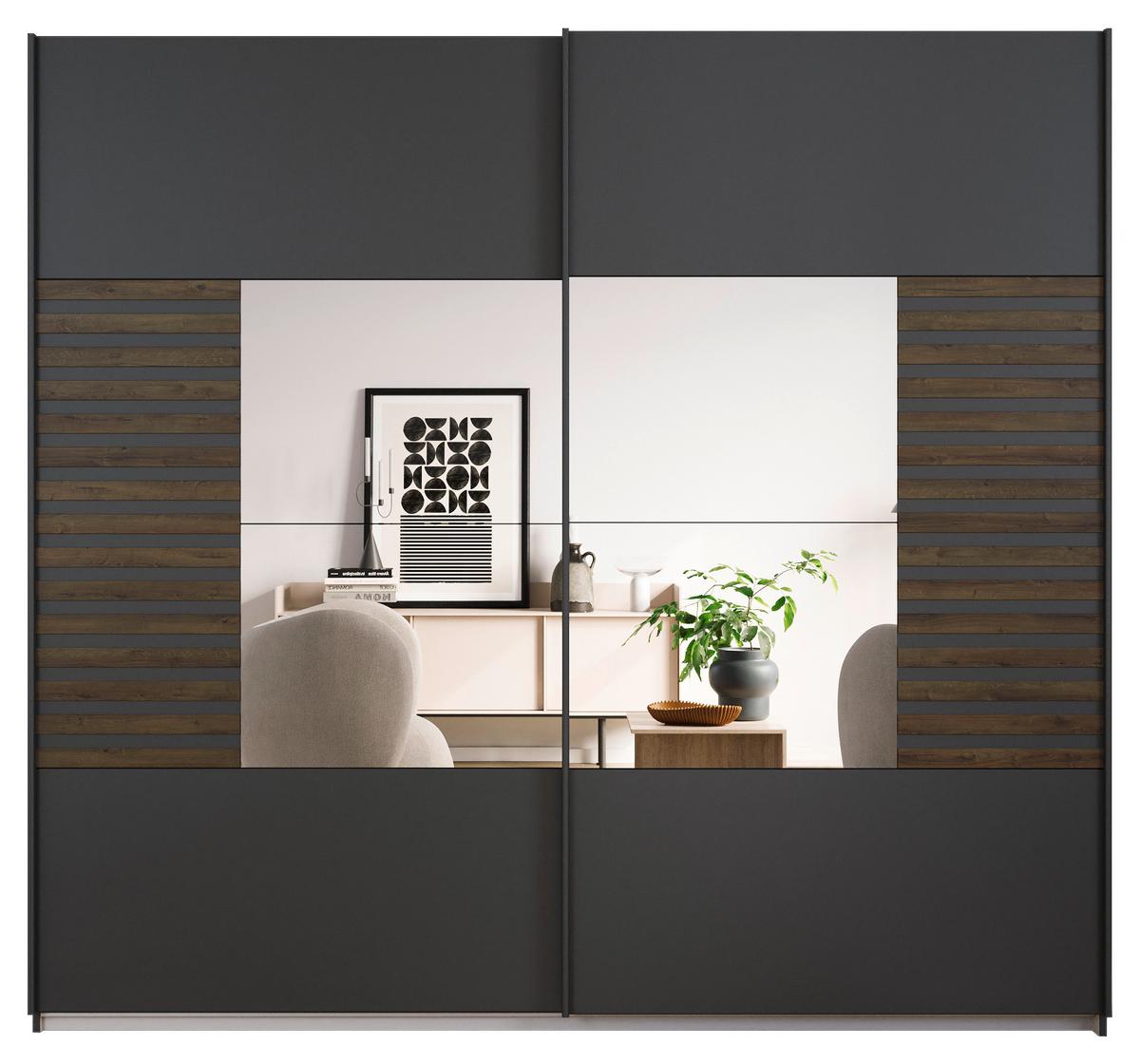 Schwebetürenschrank Barea Dunkelgrau Eiche Dekor - Eiche dunkel/Dunkelgrau, MODERN, Holzwerkstoff (226/210/62cm) - Rauch Möbel