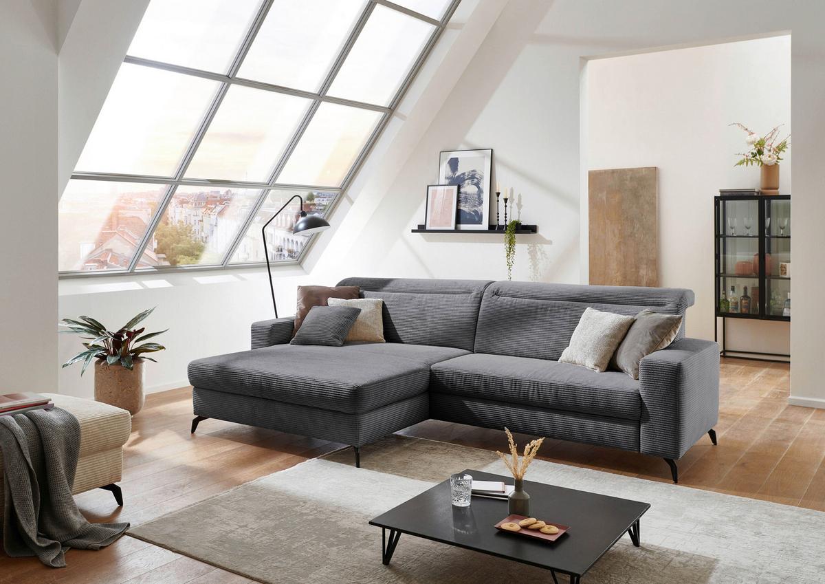 Ecksofa Bolero grau mit Kopfteilverstellung 178x290 cm - Schwarz/Grau, KONVENTIONELL, Textil (178/290cm) - Sit & More