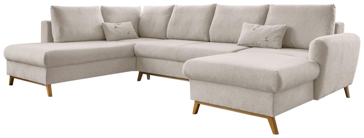 Wohnlandschaft Scandic Lagom mit Schlaffunktion Beige - Beige/Naturfarben, Textil (202/312/157cm) - MID.YOU