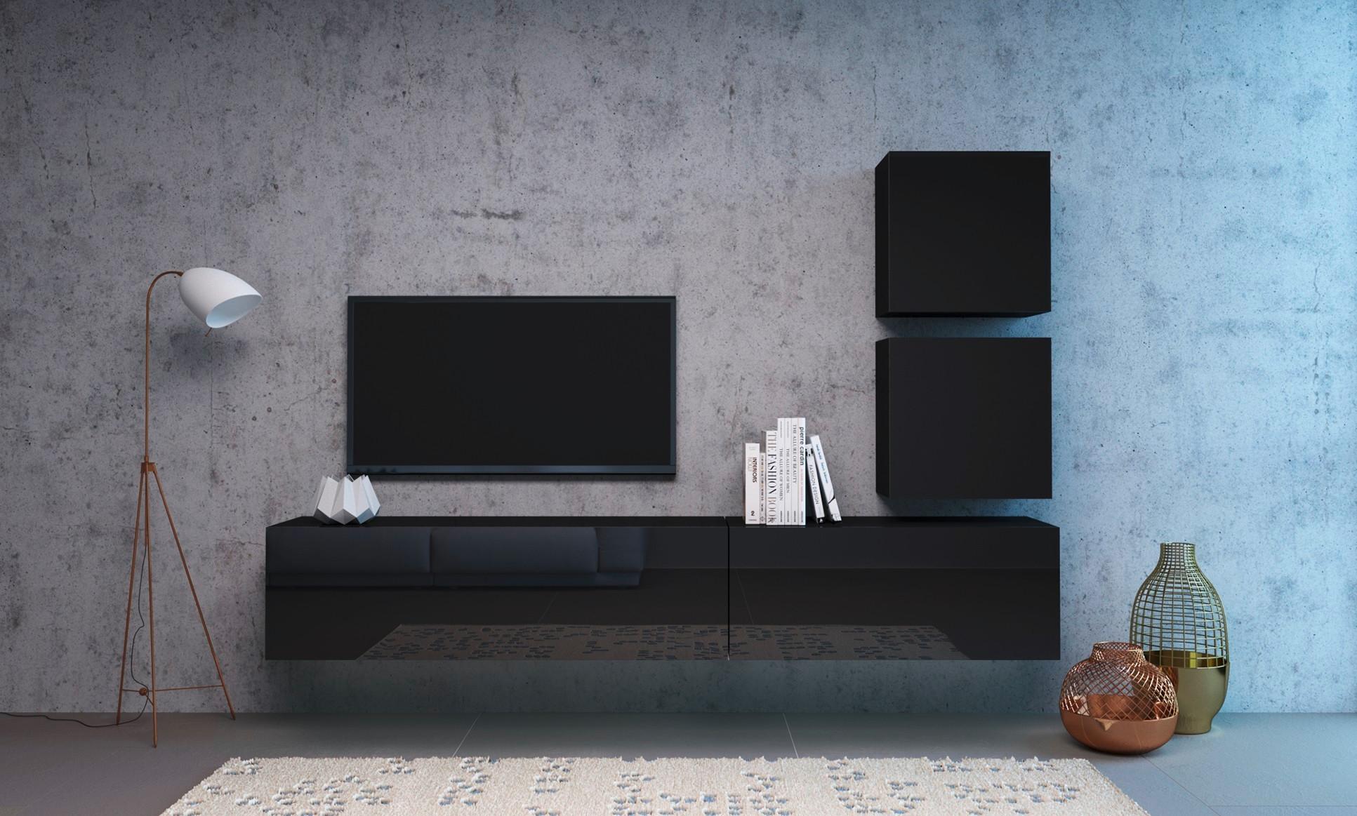 Lowboard Tv Stand Vivien 01 - Schwarz Hochglanz/Schwarz, Design, Holzwerkstoff (100/40/38cm) - Livetastic