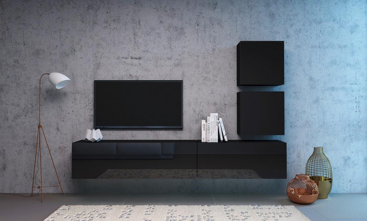 Lowboard TV Stand Vivien 01 - Schwarz Hochglanz/Schwarz, Design, Holzwerkstoff (100/40/38cm) - Livetastic