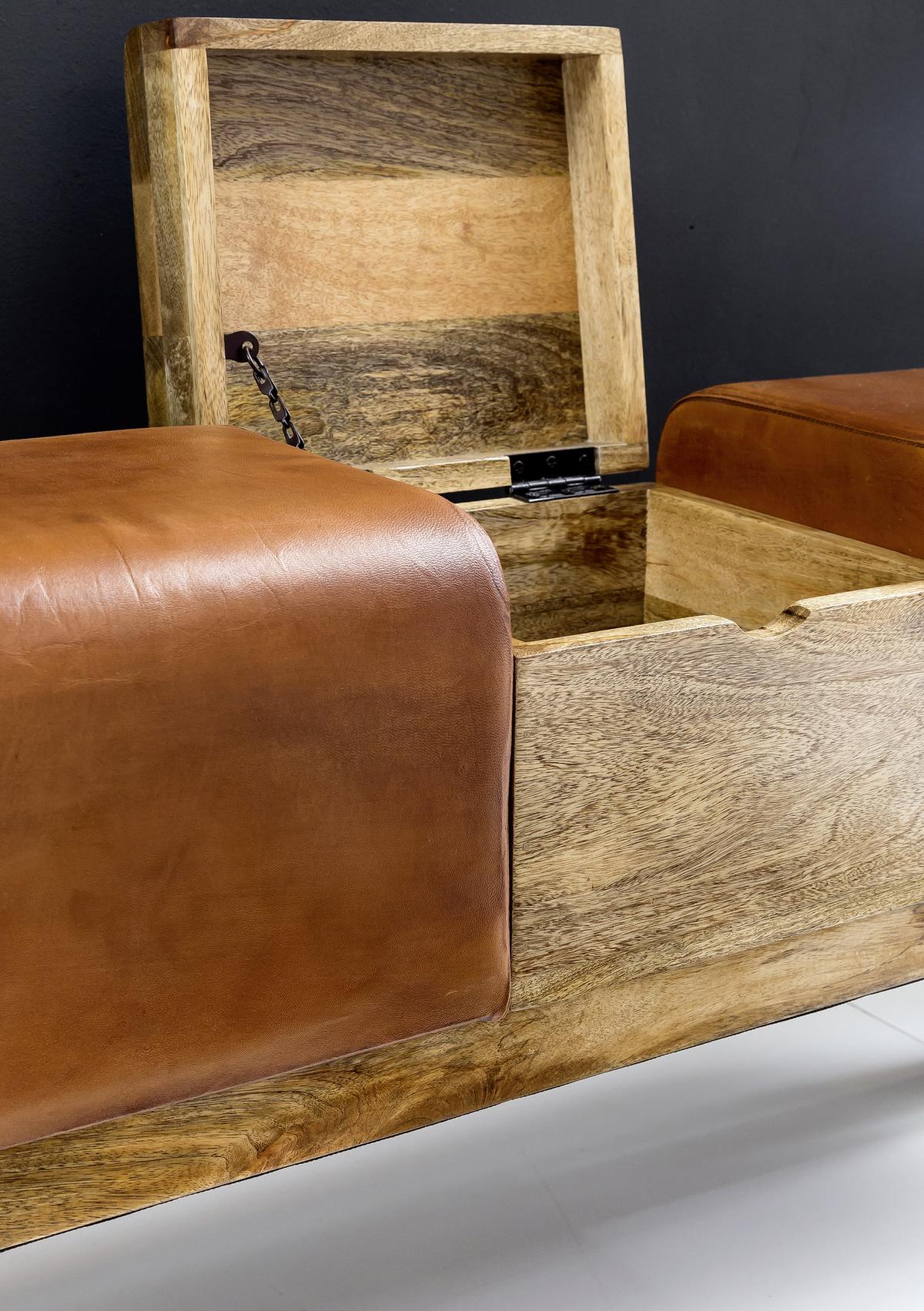 Garderobenbank B: 120 Cm Gepolstert Leder/mangoholz - Braun, Natur, Leder (120/53/29cm) - MID.YOU