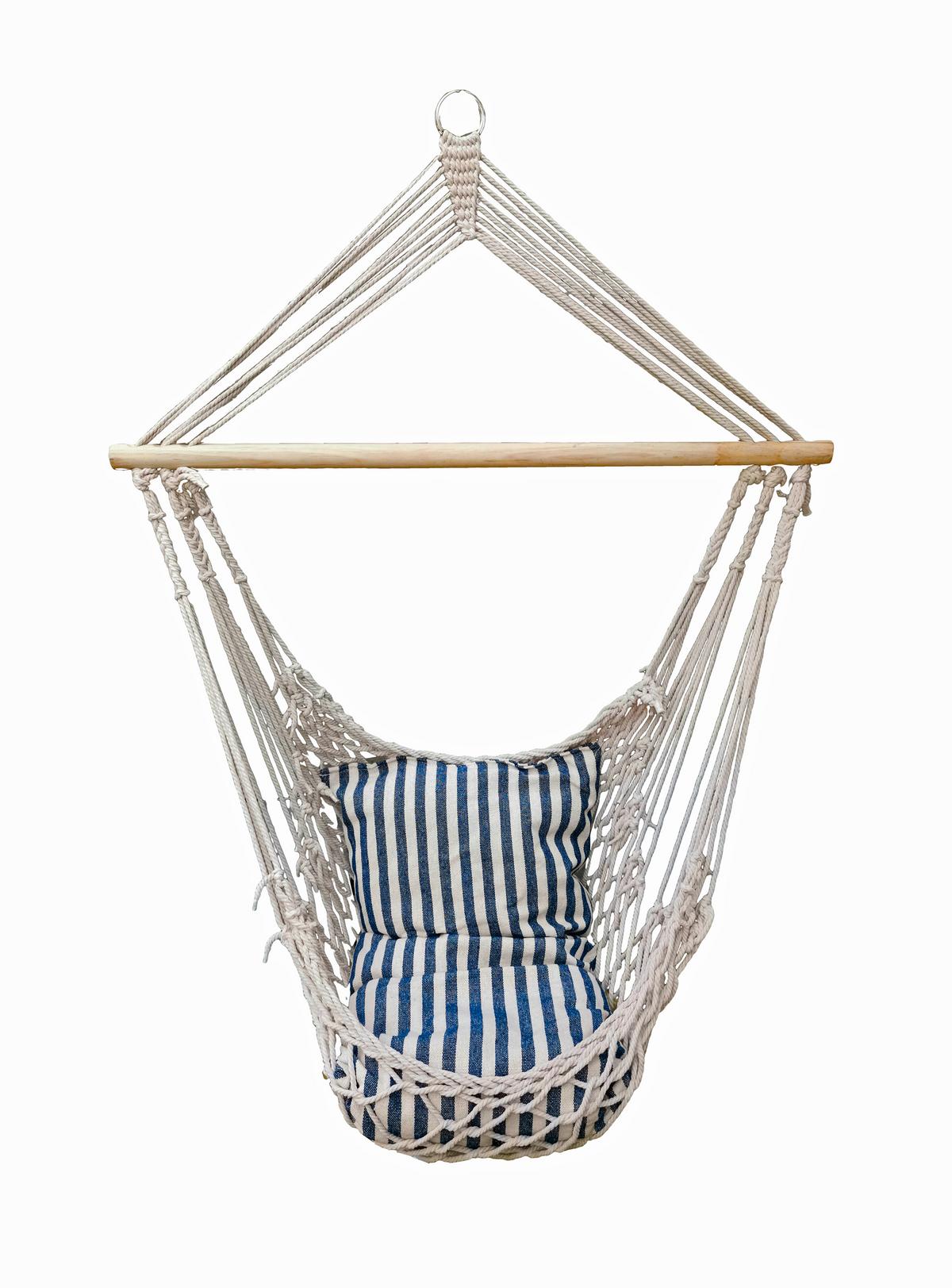 Hängesessel Grenada Grenada - Blau/Weiß, MODERN, Holz/Textil (70/130/60cm) - Gardenson