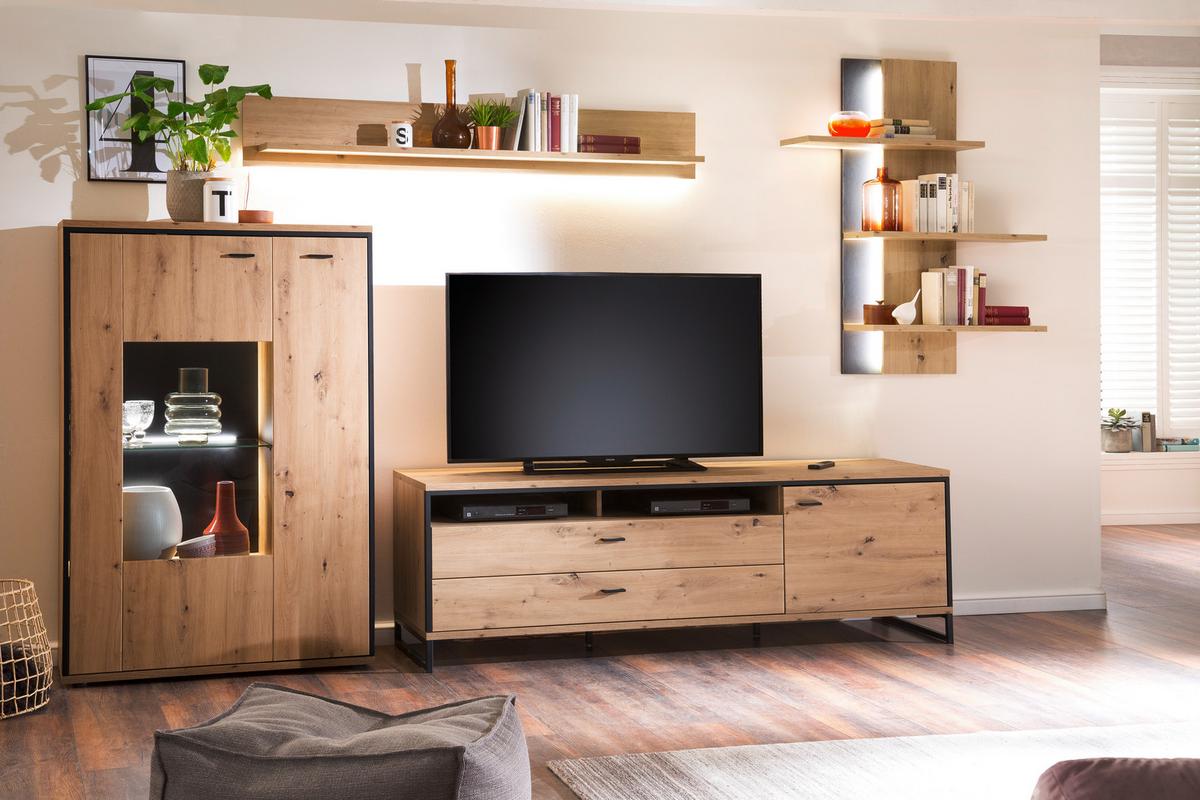 Wohnkombination 4-tlg. Buenos Aires Anthrazit/eichefarben - Eichefarben/Anthrazit, Design, Glas/Holzwerkstoff (337/210/50cm) - MID.YOU